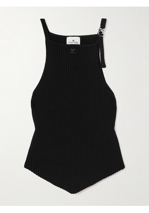 COURREGES - Embellished Ribbed-knit Tank - Black - x small,small,medium,large,x large