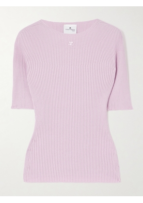 COURREGES - Ribbed Cotton And Wool-blend Sweater - Pink - x small,small,medium,large,x large