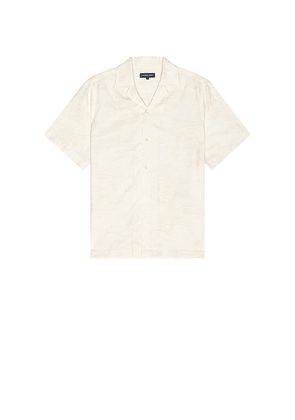 Frescobol Carioca Franca Cotton Blend Raffia Jacquard Short Sleeve Shirt in Cream. Size L. Also in M, XL/1X.