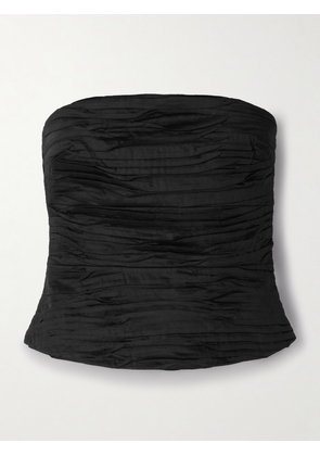 Aje - Sunbeam Strapless Pleated Cotton-poplin Top - Black - UK 4,UK 6,UK 8,UK 10,UK 12,UK 14,UK 16
