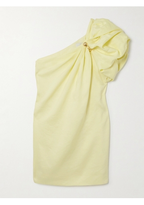 Aje - Cira One-shoulder Embellished Draped Linen-blend Mini Dress - Yellow - UK 4,UK 6,UK 8,UK 10,UK 12,UK 14,UK 16