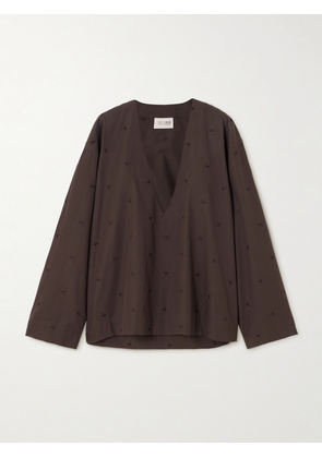 The Attico - Embroidered Cotton-blend Poplin Blouse - Brown - IT36,IT38,IT40,IT42,IT44,IT46,IT48