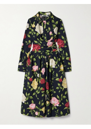 Oscar de la Renta - Wrap-effect Floral-print Cotton-blend Poplin Midi Dress - Blue - US2,US4,US6,US8,US10,US12,US14,US16