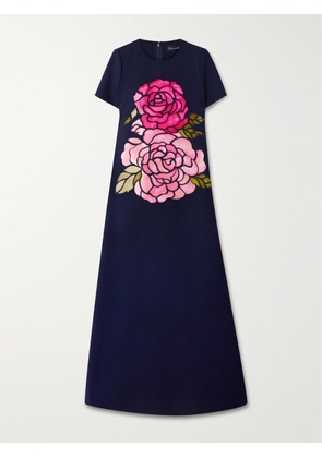 Oscar de la Renta - Appliquéd Wool-blend Gown - Blue - US4,US6,US8,US10,US12,US14,US16