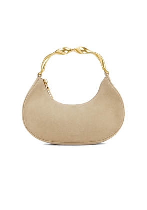 SIMKHAI Nixi Suede Twist Handle Bag in Nude.