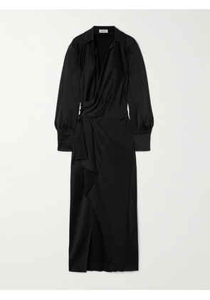SIMKHAI - Talita Draped Wrap-effect Satin Midi Dress - Black - US0,US2,US4,US6,US8,US10,US12