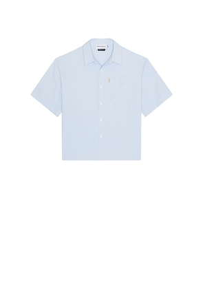 House of Sunny Seersucker Box Fit Shirt in Baby Blue. Size L. Also in S, M, XL/1X.