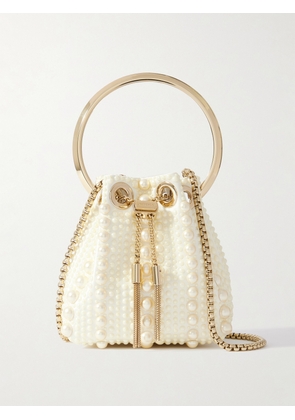 Jimmy Choo - Bon Bon Micro Faux Pearl-embellished Satin Bucket Bag - Ivory - One size