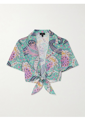 Etro - Knotted Cropped Cotton And Silk-blend Voile Shirt - Blue - x small,small,medium,large,x large