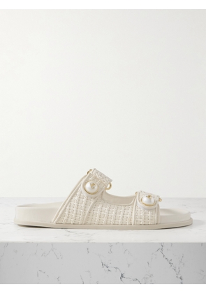 Jimmy Choo - Fayence Faux Pearl-embellished Raffia Slides - Cream - IT36,IT37,IT38,IT39,IT40,IT41,IT42,IT43