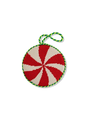 Furbish Studio Peppermint Needlepoint Icon Ornament in Red.