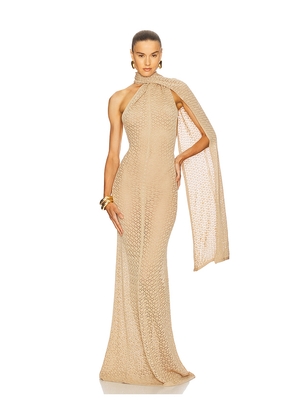 Helsa Robbyn Wrap Gown in Tan. Size L. Also in S, M, XL.