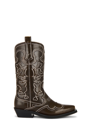 Ganni Mid Shaft Embroidered Western Boot in Brown. Size 37. Also in 38.