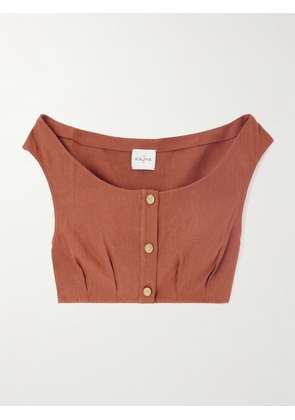 Le Kasha - Tamra Cropped Organic Linen-gauze Top - Red - XS/S,S/M,M/L