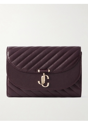 Jimmy Choo - Avenue Curve Embellished Quilted Leather Clutch - Burgundy - One size