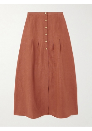 Le Kasha - Hadera Pleated Organic Linen-gauze Maxi Skirt - Red - x small,small,medium,large