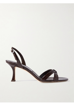 Jimmy Choo - Elsy 70 Croc-effect Leather Slingback Sandals - Brown - IT36,IT36.5,IT37,IT37.5,IT38,IT38.5,IT39,IT39.5,IT40,IT40.5,IT41,IT41.5,IT42