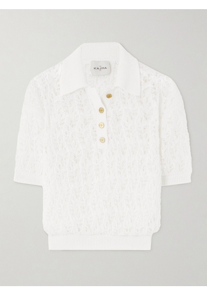 Le Kasha - Qarar Open-knit Organic Linen Polo Shirt - White - S/M,M/L