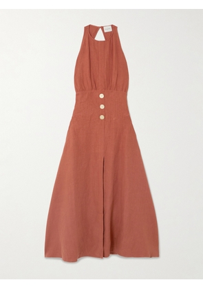Le Kasha - Jesmah Open-back Embellished Linen Midi Dress - Red - XS/S,S/M,M/L