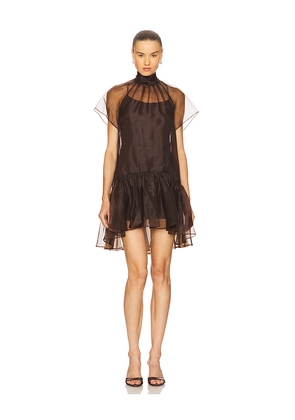 SIMKHAI Beaux Tiered Mini Dress in Chocolate. Size 0. Also in 4, 6.