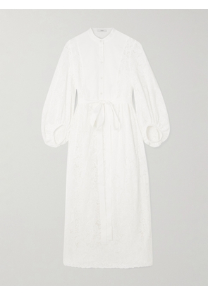 Erdem - Belted Poplin-paneled Cotton-lace Midi Shirt Dress - Ivory - UK 6,UK 8,UK 10,UK 12,UK 14,UK 16