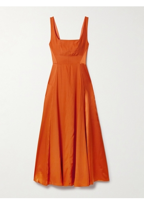 La Ligne - Pleated Silk-satin Midi Dress - Orange - xx small,x small,small,medium,large,x large