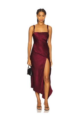 For Love & Lemons Carla Jacquard Midi Dress in Burgundy. Size L. Also in S, M, XL.