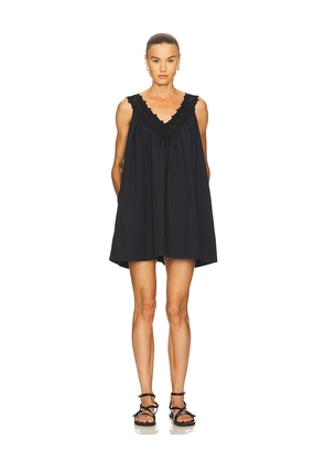 Helsa Mini Dress With Lace in Tech Poplin in Black. Size L. Also in M, XL.