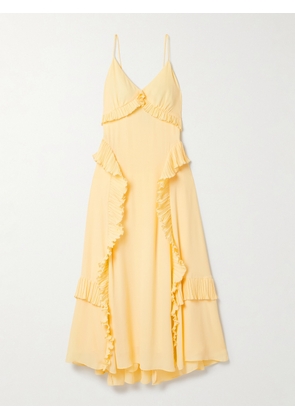 Sea - Delilah Ruffled Plissé-trimmed Crepe De Chine Midi Dress - Yellow - US0,US2,US4,US6,US8,US10,US12,US14,US16