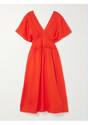 Sea - Zora Pleated Ramie Midi Dress - Red - US0,US2,US4,US6,US8,US10,US12,US14,US16