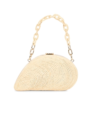 SIMKHAI Bridget Raffia Oyster Shell Clutch in Neutral.