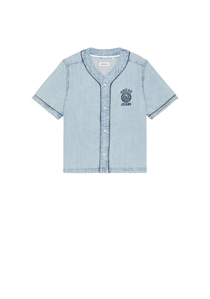 Guess Jeans Baseball Denim Shirt in Blue. Size L. Also in S, M.