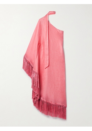 Taller Marmo - Arno One-sleeve Fringed Linen-blend Gown - Pink - IT36,IT38,IT40,IT42,IT44,IT46,IT48,IT50,IT52