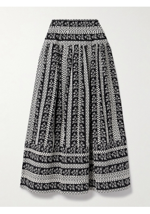 Loretta Caponi - Castagneto Embroidered Cotton-voile Maxi Skirt - Black - x small,small,medium,large,x large