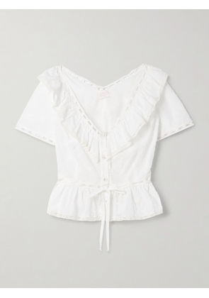Loretta Caponi - Giannella Lace-trimmed Broderie Anglaise Cotton-voile Blouse - White - x small,small,medium,large,x large
