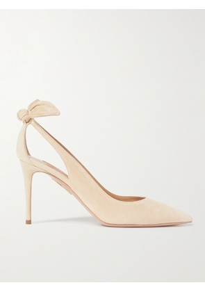 Aquazzura - Bow Tie 85 Suede Pumps - Neutrals - IT35,IT35.5,IT36,IT36.5,IT37,IT37.5,IT38,IT38.5,IT39,IT39.5,IT40,IT40.5,IT41,IT41.5,IT42,IT43