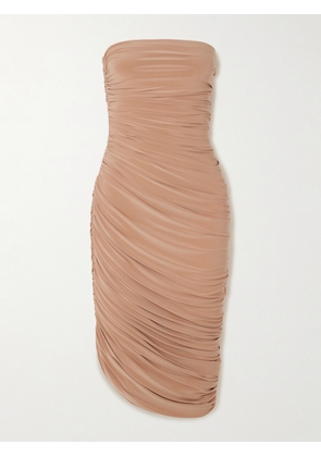 Norma Kamali - Diana Strapless Draped Stretch-jersey Midi Dress - Brown - xx small,x small,small,medium,large,x large