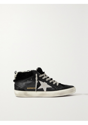 Golden Goose - Mid Star Shearling-lined Distressed Leather And Suede Sneakers - Black - IT35,IT36,IT37,IT38,IT39,IT40,IT41,IT42