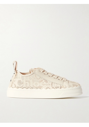 Chloé - Lauren Scalloped Lace, Leather And Canvas Sneakers - Off-white - IT35,IT36,IT37,IT38,IT39,IT40,IT41,IT42