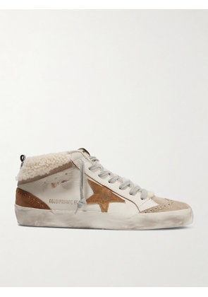 Golden Goose - Mid Star Distressed Leather, Suede And Shearling Sneakers - Neutrals - IT35,IT36,IT37,IT38,IT39,IT40,IT41,IT42