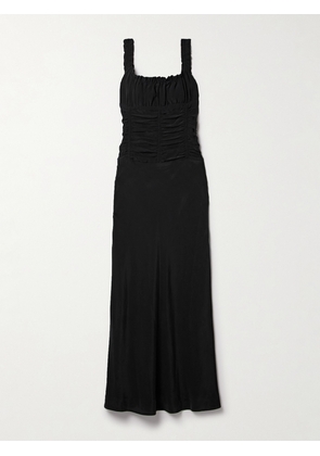 STAUD - Nic Ruched Washed-silk Maxi Dress - Black - US0,US2,US4,US6,US8,US10,US12,US14,US16
