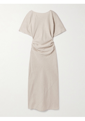 STAUD - Amelie Ruched Crepe Maxi Dress - Ecru - x small,small,medium,large,x large