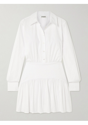 STAUD - Rocco Gathered Stretch-cotton Poplin Mini Shirt Dress - White - US0,US2,US4,US6,US8,US10,US12,US14
