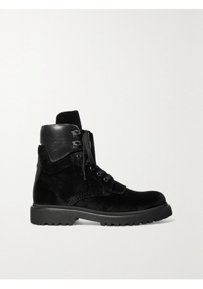 Moncler - Patty Leather-trimmed Velvet Ankle Boots - Black - IT35