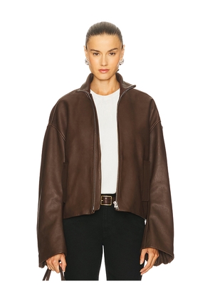 GRLFRND Romy Leather Jacket in Chocolate. Size L. Also in S, XXS, XS, M, XL.