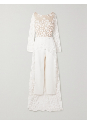 RIME ARODAKY - Patsy Lace-trimmed Embroidered Tulle And Crepe Jumpsuit - White - FR 32,FR 34,FR 36,FR 38,FR 40,FR 42,FR 44