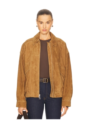 GRLFRND Wren Suede Bomber in Cognac. Size L. Also in S, XXS, XS, M, XL.