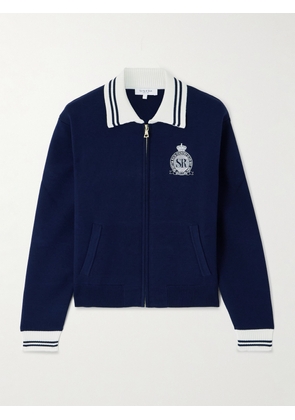 Sporty & Rich - Royal Club Embroidered Striped Knitted Cardigan - Blue - x small,small,medium,large,x large