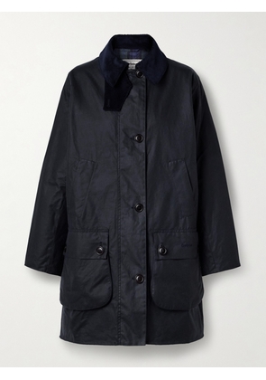 Barbour - + Barbour The Edit By Alexa Loren Corduroy-trimmed Waxed-cotton Jacket - Blue - UK 6,UK 8,UK 10,UK 12,UK 14,UK 16,UK 18