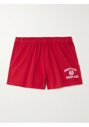 Sporty & Rich - Varsity Printed Cotton-jersey Shorts - Red - x small,small,medium,large,x large